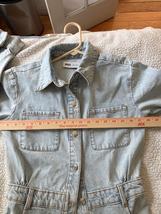 Zara Light Wash Denim Longline Button-Front Coat - Picture 4 of 7